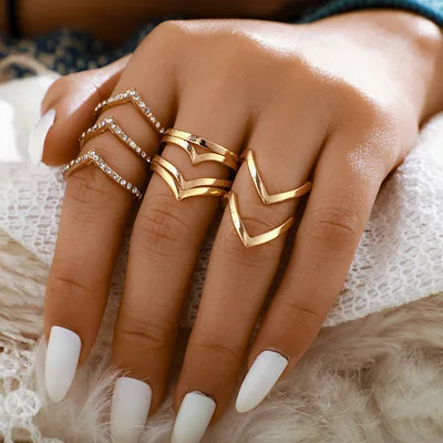 

5Pcs/Set Temperament Diamond Inlay Rings For Women Originality Rings Holiday Gifts Decorations For Girls Europe And America