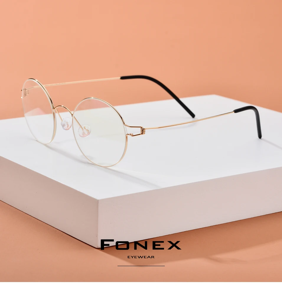 FONEX титановый сплав оправа для очков Мужские Винтажные круглые очки женские оптические корейские очки без винтов по рецепту 98607