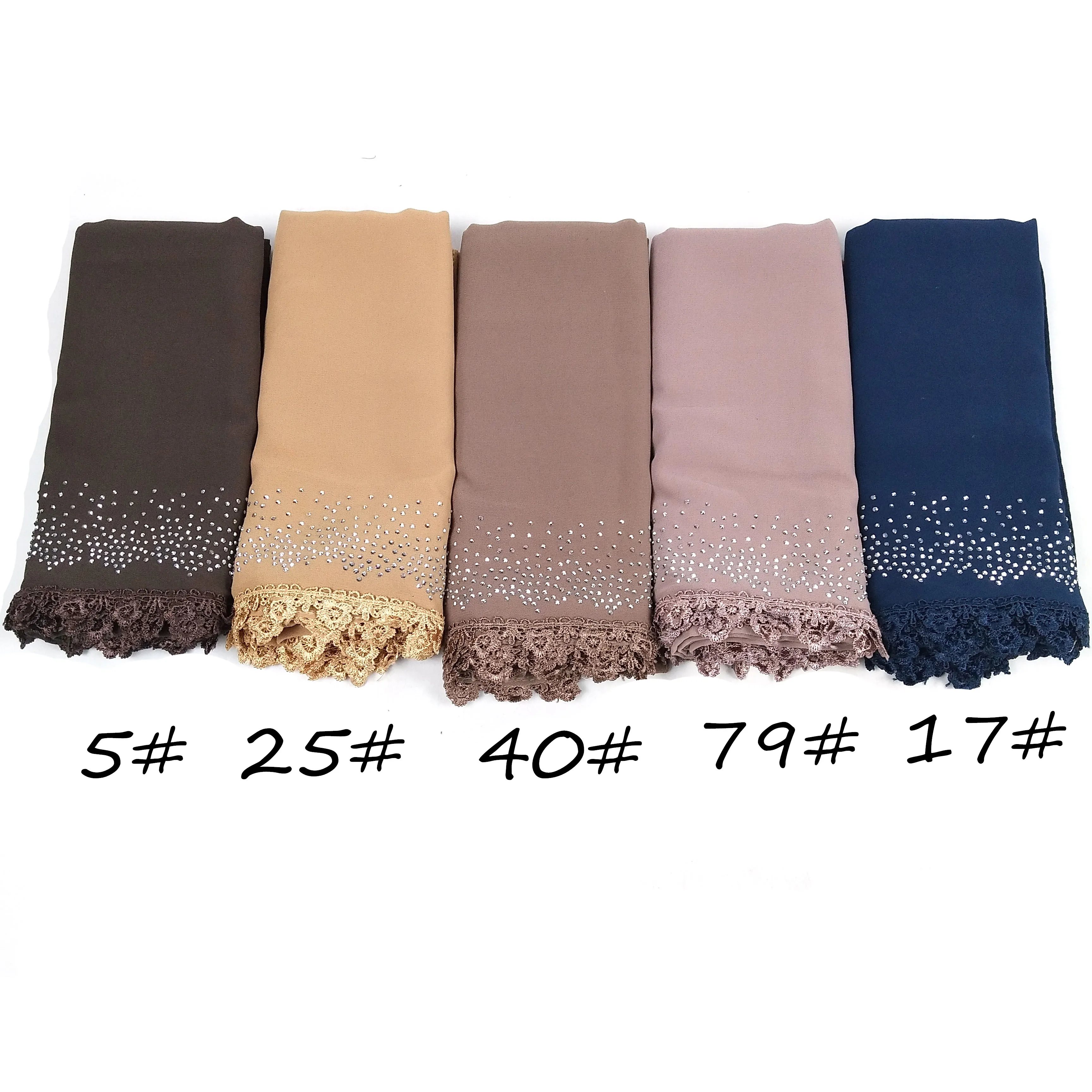 W3 10 шт. высококачественный шифоновый мусульманский хиджаб с бриллиантами