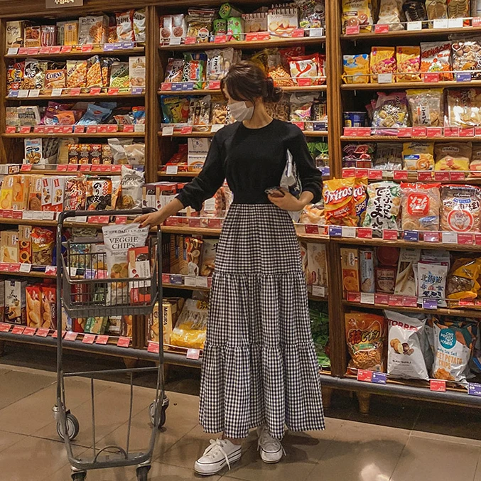 

SuperAen 2021 Осенние новые повседневные клетчатые Лоскутные Повседневные платья до щиколотки с круглым вырезом и оборками для женщин