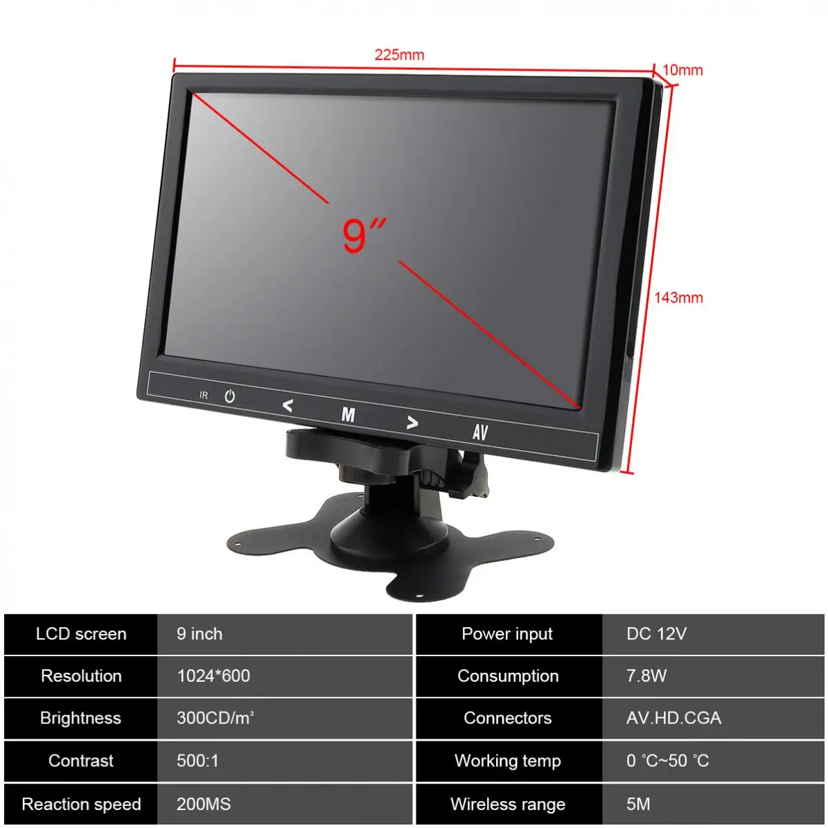 9 Inch HD IPS 1024*600 TFT LCD Color Multifunction Car Headrest Monitor HDMI / VGA AV Wireless Mobile Phone Mirror Link | Автомобили и