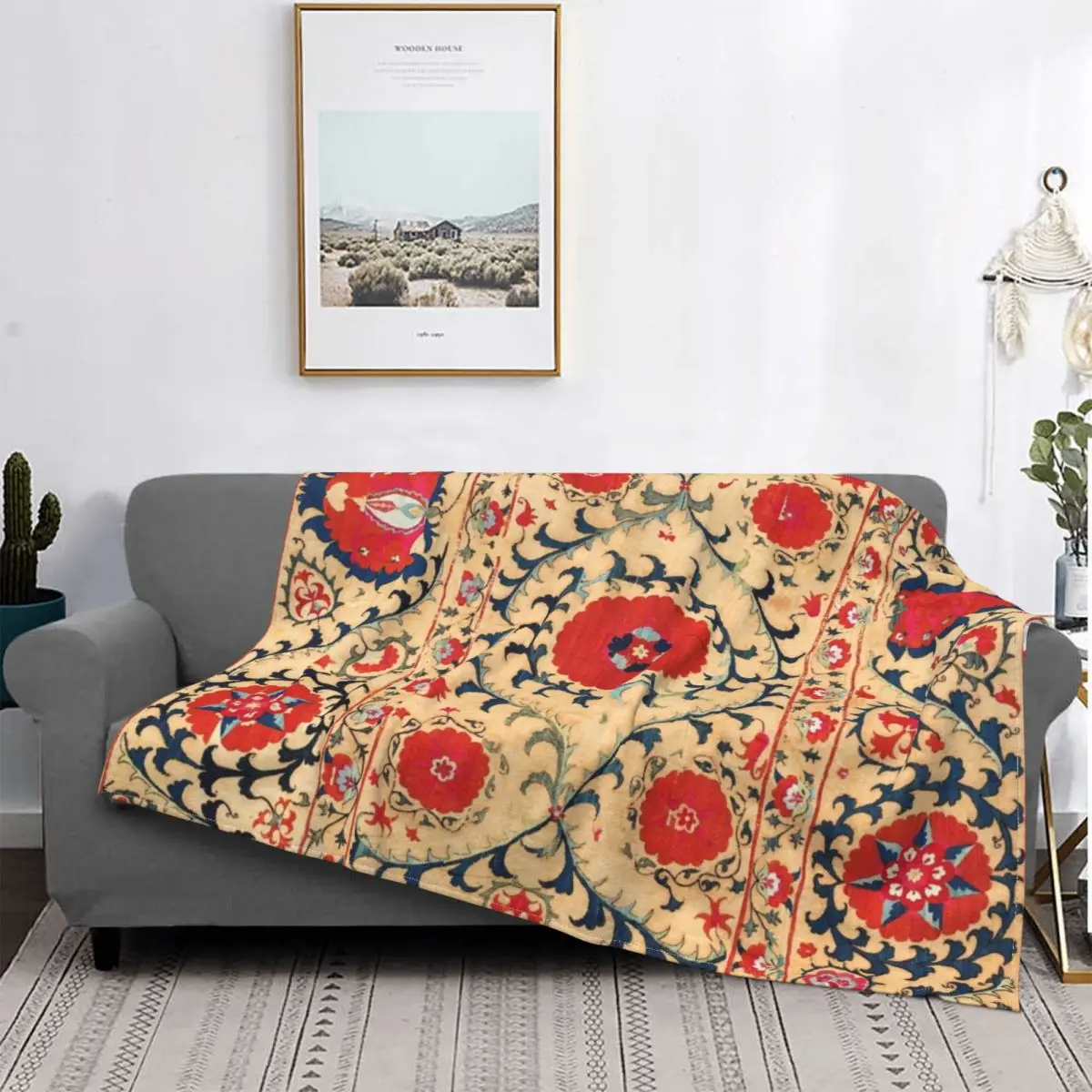 

Uzbekistan Floral Embroidery Bohemian Blankets Fleece Spring Autumn Breathable Super Warm Throw Blanket for Bedding Car Carpet