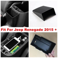 central control multifunction container storage box phone tray accessory cover fit for jeep renegade 2015 2020 black interior