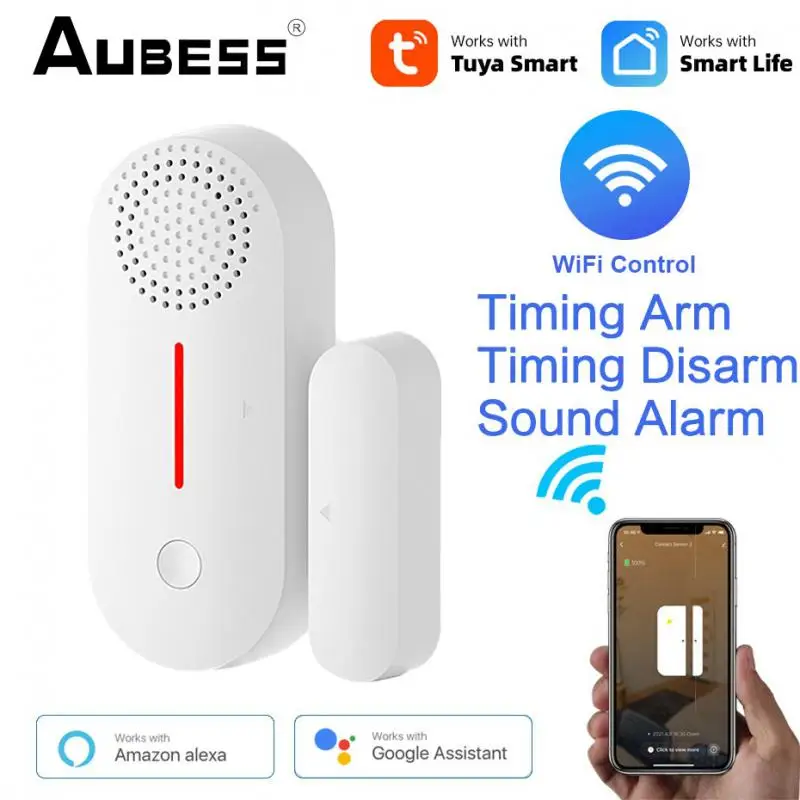 

Aubess Tuya Smart WiFi Door Sensor Door Open / Closed Detectors Wifi Home Alarm Compatible With Alexa Google Home Tuya APP