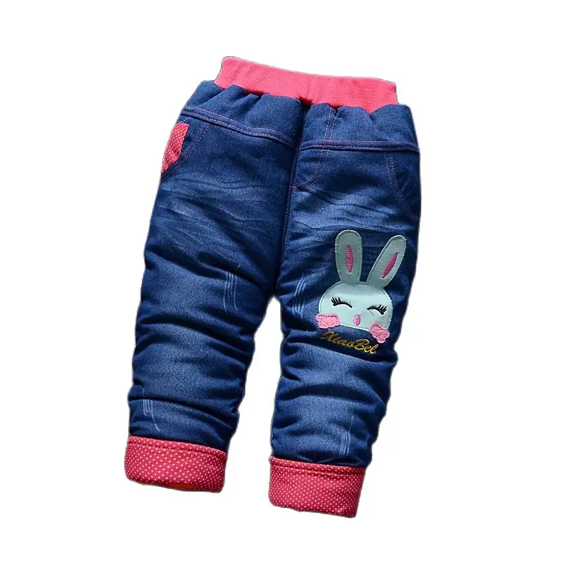 Прямые продажи одежда для девочек детские джинсы зимние Утепленные штаны с