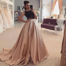 Lorie Vestido largo Formal de satén sin mangas con cuello Barco, traje de noche elegante de talla grande, con encaje negro y champán, para fiesta de graduación, 2010 (3)