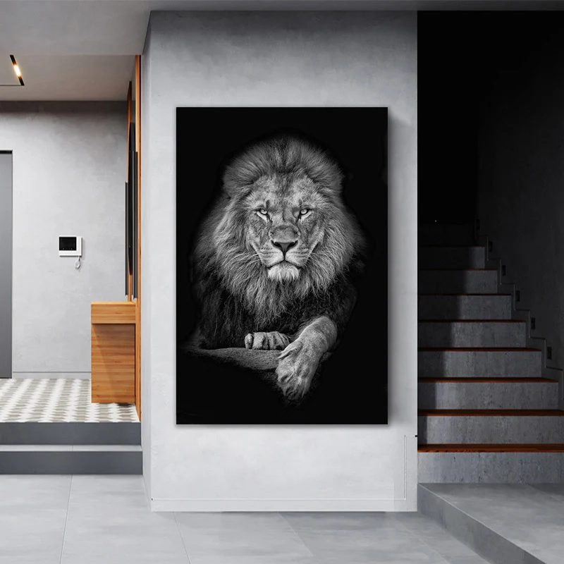 

White and Black Lion Animal Wall Painting Cuadros Para El Hogar Canvas Posters Prints Living Room Home Decor Customize Painting