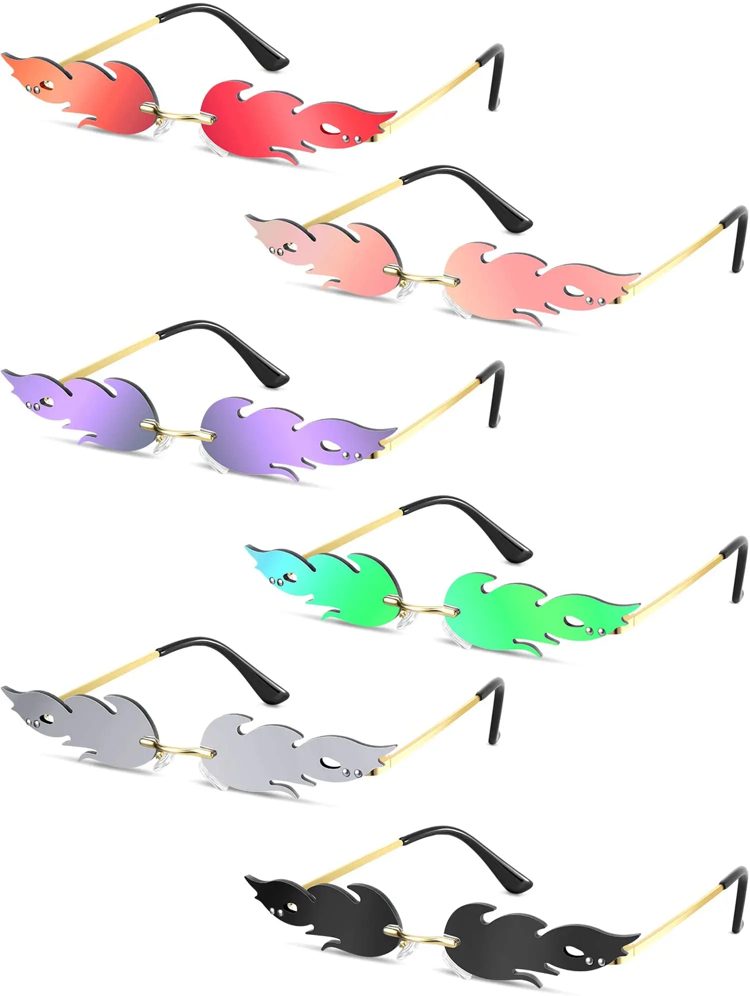 

Women Rimless Fire Shaped Glasses Fire Flame Car Driving Glasses Sun Glasses Trending Narrow Fashion UV 400 Eyewear