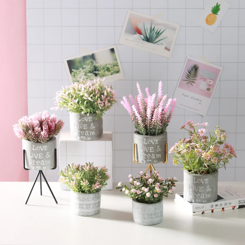 

INS Cement Flower Pot Creative Living Room Small Decoration Nordic Simulation Green Plant Gypsophila Bonsai Desktop Decoration