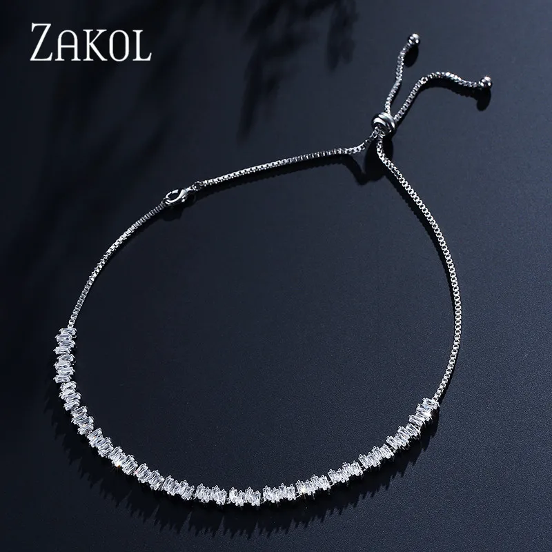 ZAKOL Модные чокеры для багета, ожерелье, ювелирные изделия, AAA прямоугольник, циркониевое ожерелье/крутящие момента для женщин, вечерние, FSNP2054 - Окраска металла: Rhodium plated