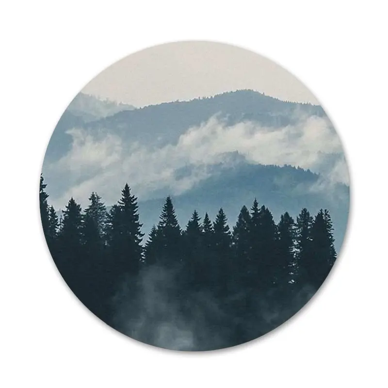 Горный лес облака Значки значки значок Металлические для одежды рюкзака