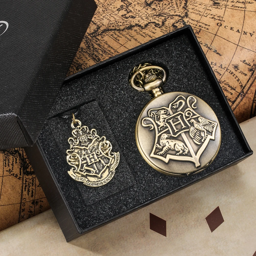 Bronze Vintage Pocket Watch Men Quartz Numerals Pocket Watches Ladies Retro Pendant Necklace Practical Gift Set Box to Friends