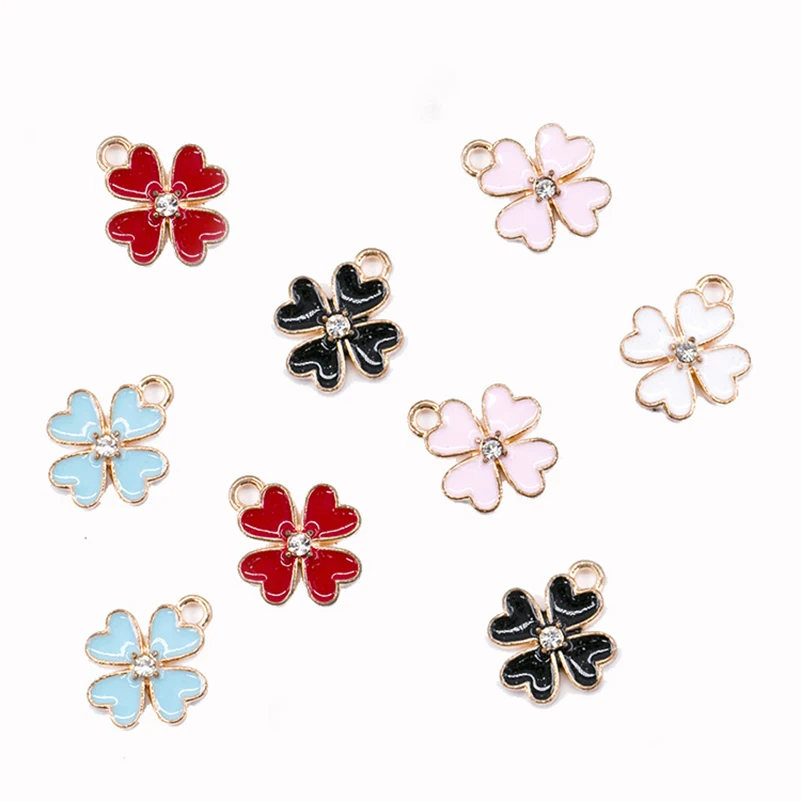 

10pcs/lot Enamel Leaf Clover Charms Pendants Neacklace DIY Earrings Handmade Gir Leaves Charm Jewelry Making