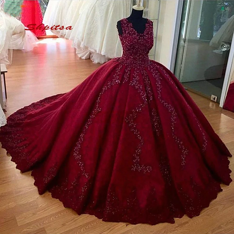 Красное Бальное Платье кружевные платья Quinceanera размера плюс хрустальные