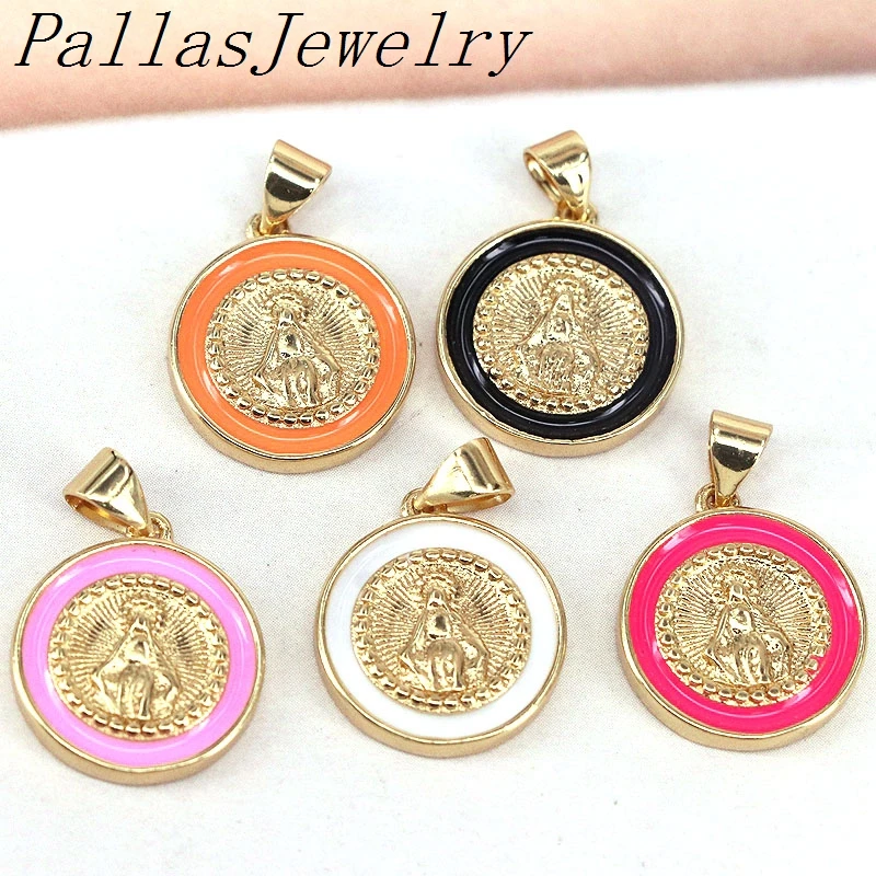 Подвески с эмалированным покрытием изображением девы Марии из золота 2021 пробы