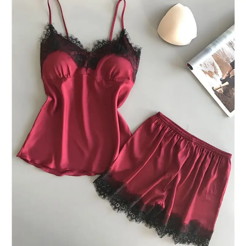 Пижама женская атласная летняя с кружевом|Комплекты пижам| |