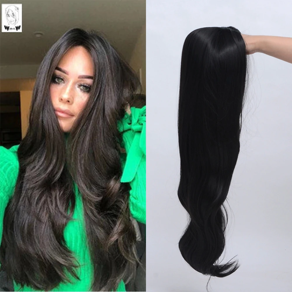 WHIMSICAL W Long Curly Synthetic Wig For Women Black Peluca Party Natural Heat Resistant Hair Wigs Pelucas