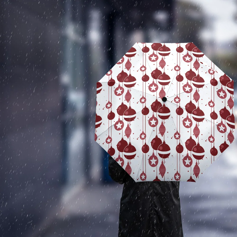 Red Christmas Bell Three-folding Umbrella Wind Resistant Folding Fully-automatic Sunny and Rainy | Дом и сад