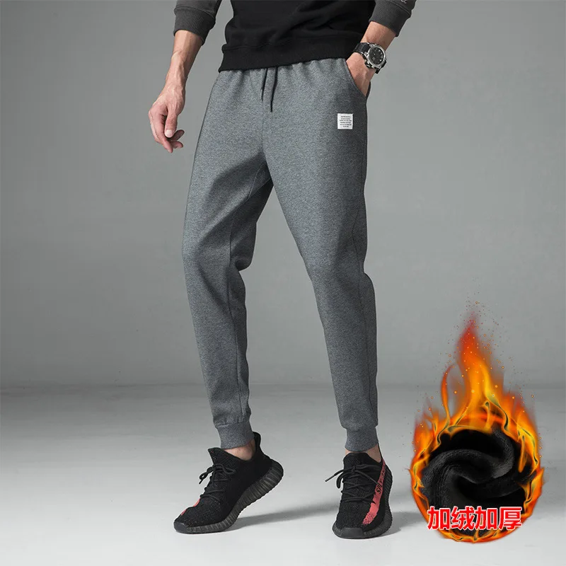 

Men's Casual Pants Fleece-Lined Autumn and Winter Ankle-Tied Large Size Knitted Trousers Cotton Sports Pants Men's Trousers Stra