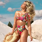 Новинка 2021 года, пикантный комплект бикини с высокой талией и оборками, купальник на одно плечо, женский купальный костюм с цветочным принтом, пляжная одежда, бикини