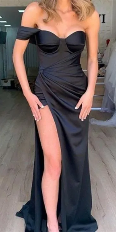 Женское атласное вечернее платье длинное черное платье-Русалка с V-образным