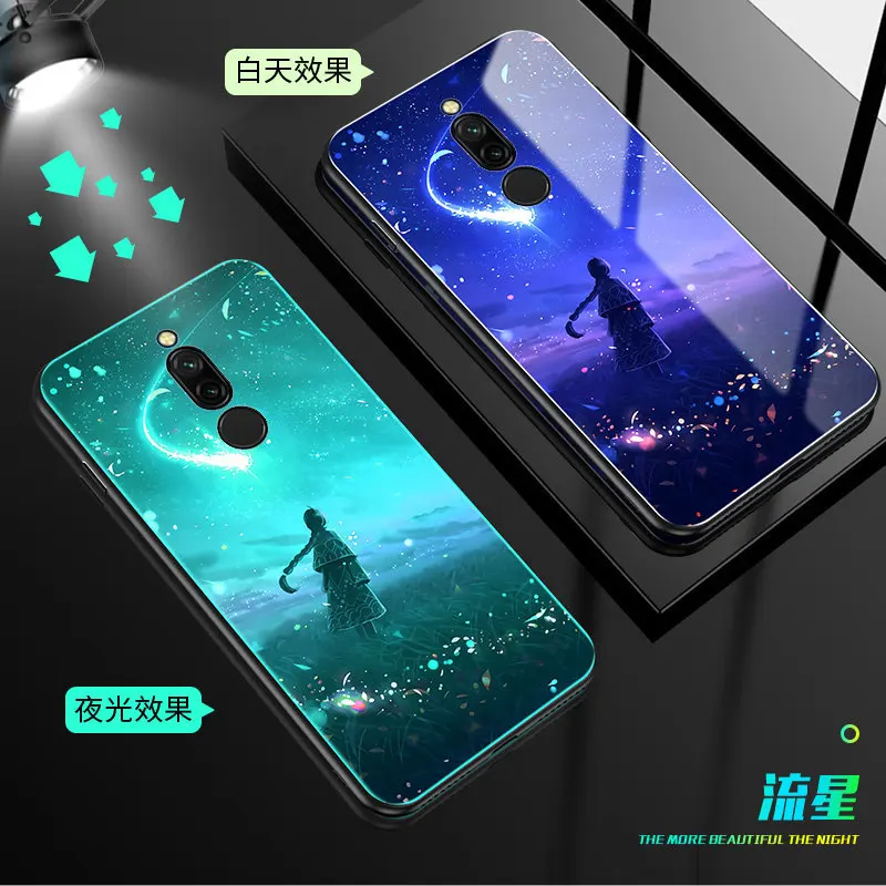 C Светящийся чехол для телефона Xiaomi Redmi 8, чехол 6,22 дюйма, светящаяся задняя крышка из закаленного стекла для Xiaomi Redmi 8, силиконовый чехол - Цвет: C