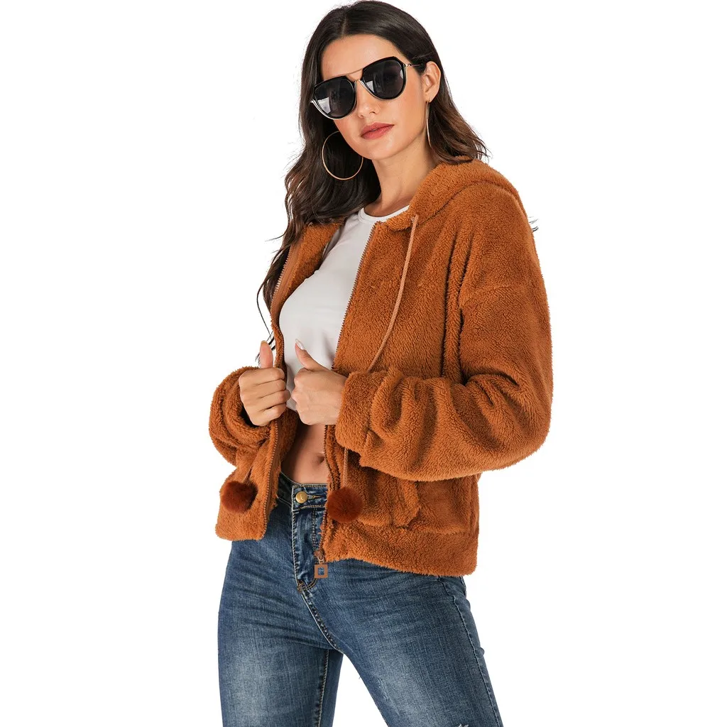 Женское пальто из искусственного меха с капюшоном Осень-зима 2019 теплая мягкая