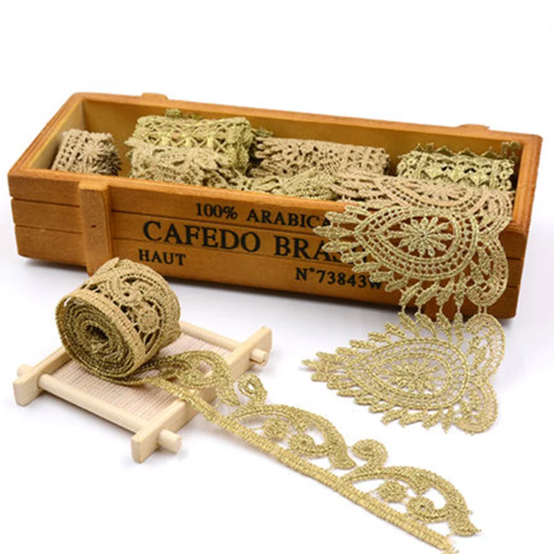 1 meter Golden Lace Fabric Embroidered Flower Ribbon Trims For Wedding Dress Edge Applique Home Textiles Curtain Trimmings | Дом и сад