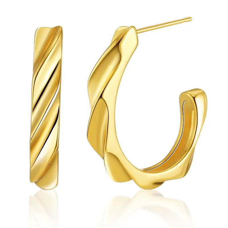 

European and American C-shaped Earrings, Gold-plated Heavy Industry Geometric Light Body Earrings, French Small Jewelry