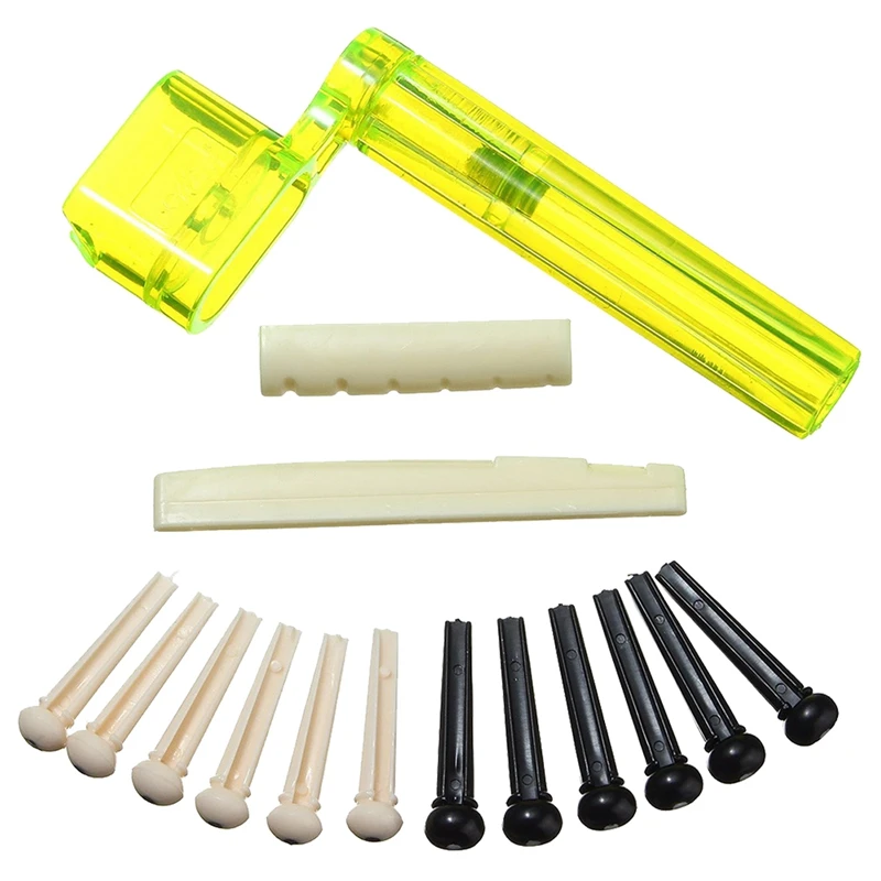 

6 String Acoustic Guitar Nut Saddle Part + 2x String Winder +12x Bridge Pins Kit