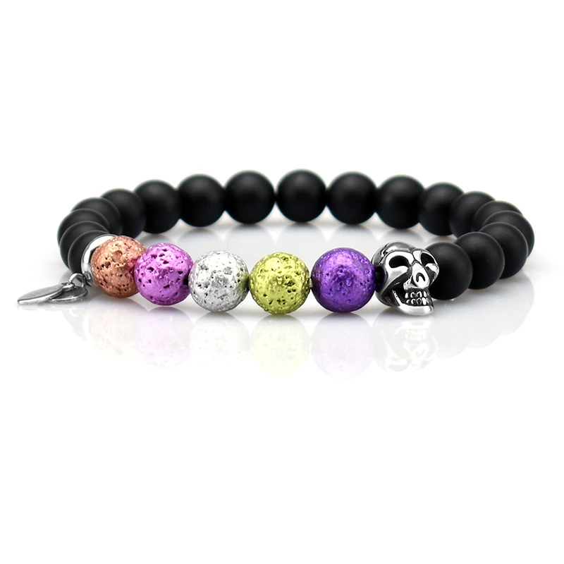 Черный натуральный вулкан мужской браслет амулет ониксовый матовый бисер