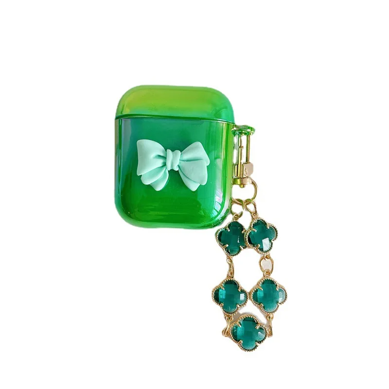 

Bowknot Green Crystal Clover Pendant Apple AirPods 1 / 2 / 3 Pro Case Cover IPhone Earbuds Accessories Airpod Case Air Pods Case