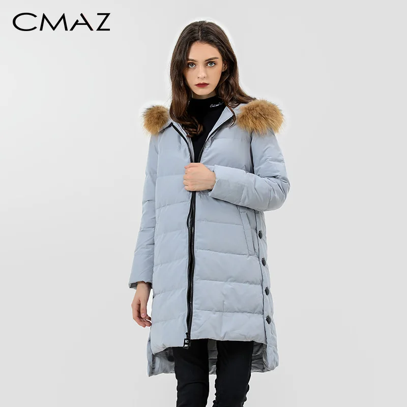 CMAZ Повседневный стильный свободный серый зимний пуховик на молнии с меховым