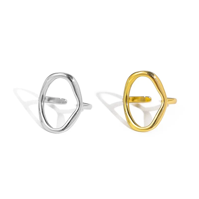 

2021 New Style Hollow Out Irregular Oval Ring Fashion Men Women Gold Plated Opening Ring Fit Men Women Street Party Jewelry