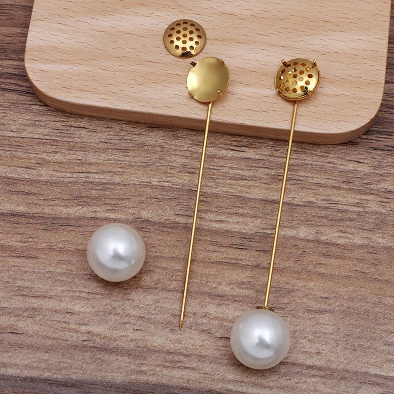 Brooch Lapel Pin with Stopper 12mm Circle Prong Bezel Cabochon Blank Setting Base Shawl Cape Scarf Findings Wedding Hat Pins DIY | Украшения