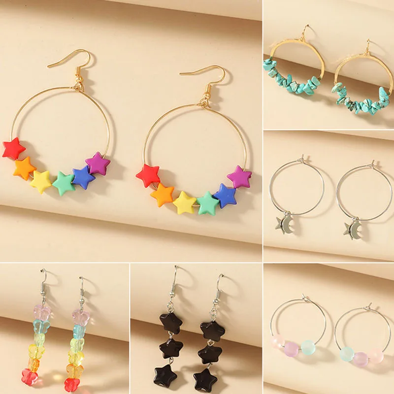 

Rainbow Color Butterfly Five-pointed Star Earrings Female Cute Candy Bear Earrings Long Earrings Sweet Girls Jewelry