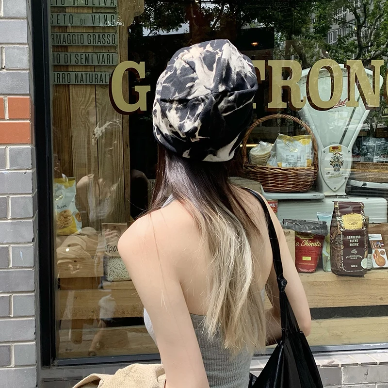 

Тонкая трикотажная шапка унисекс, черная шапка с принтом Tie Dye, уличные шапки в стиле хип-хоп, теплая шапочка с чернильным принтом, новинка 2021