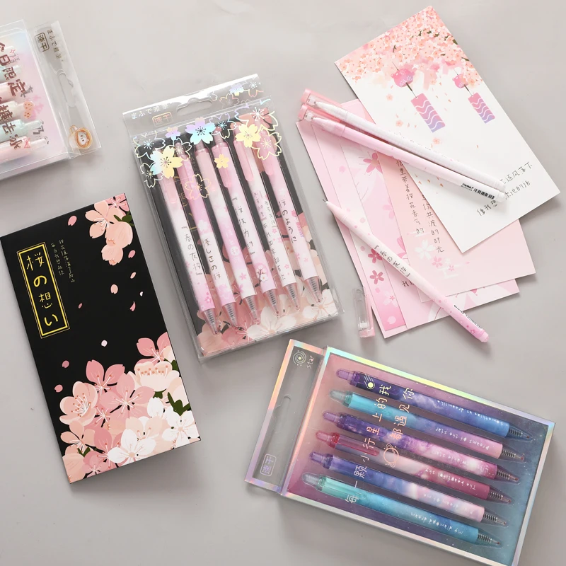 6 шт Звездное небо шариковая ручка 0 5 мм черный цвет гелевыми чернилами с цветным