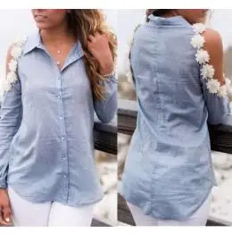 Модные женские стильные повседневные с длинным рукавом цветочные кружева