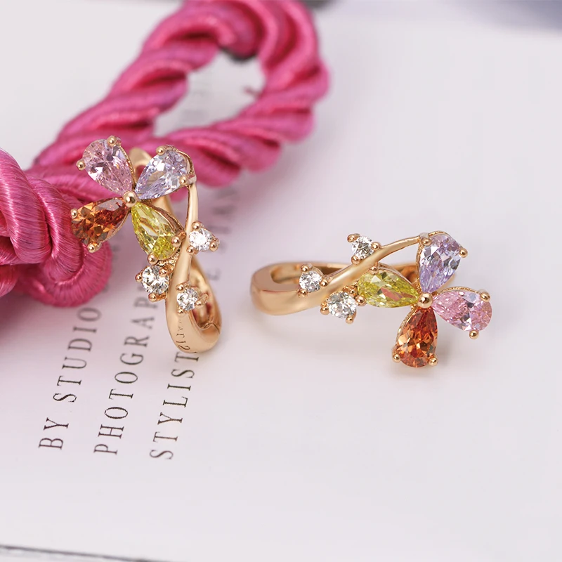 MxGxFam светильник лые разноцветные циркониевые цветочные серьги-кольца для женщин