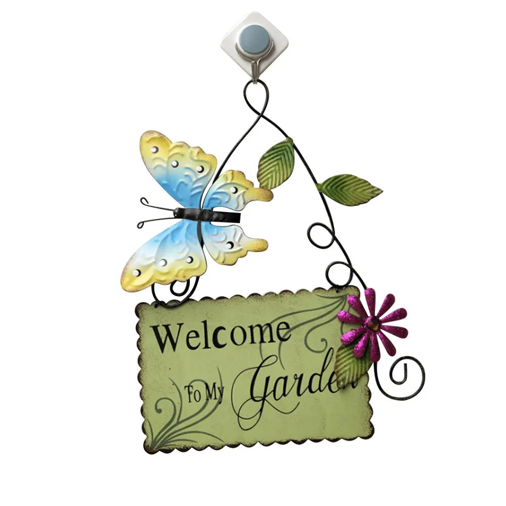 

Садовая тематическая бабочка, приветственная вывеска для входной двери, забор, подвесное кованое железо, двор, цветок, приветственная насте...
