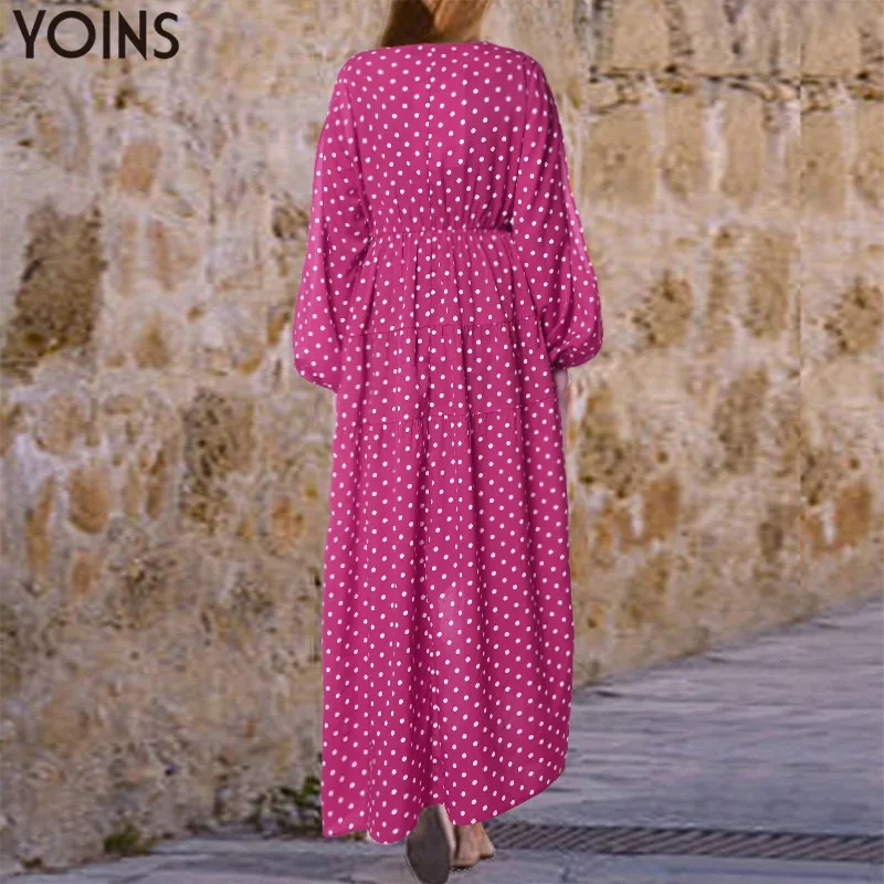 YOINS женское осеннее длинное платье в горошек повседневное рукав фонарик