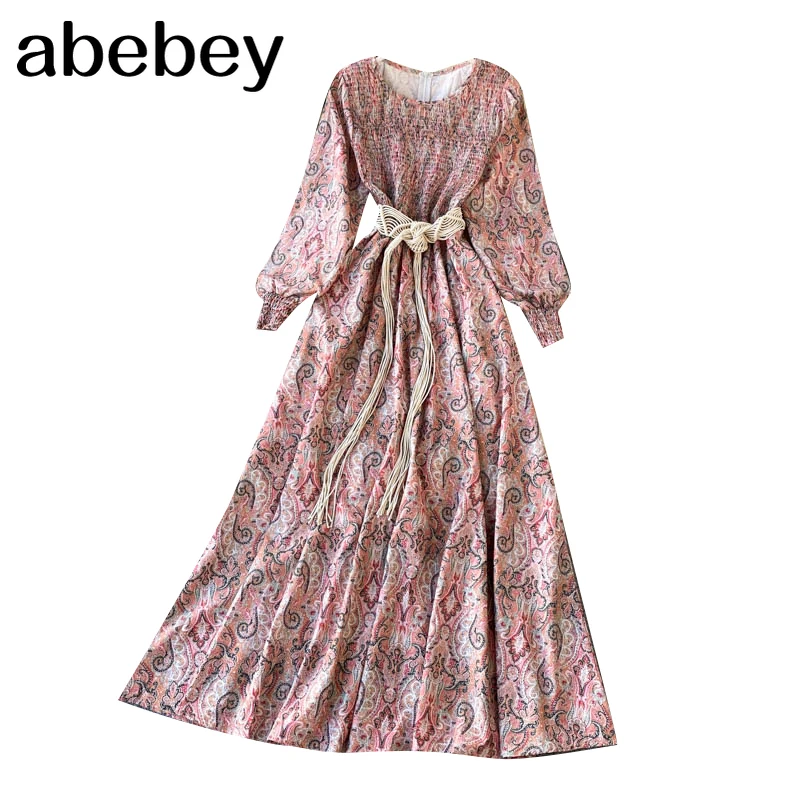 

Women's Spring Autumn Dress Retro Style Ethnic Print Long Dress New Long-sleeved Casual Loose Female Dresses