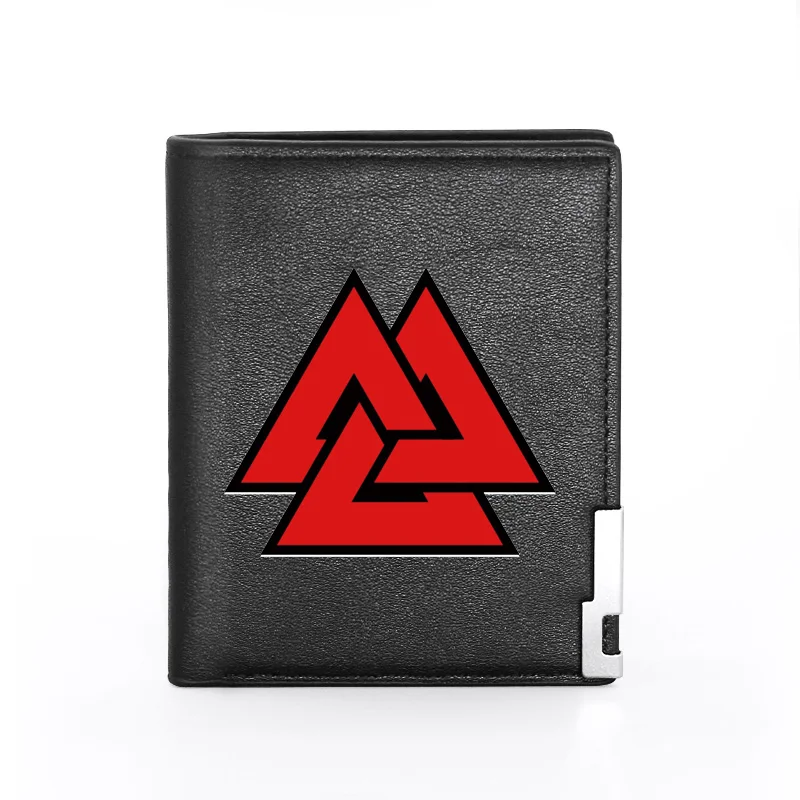 

High Quality Viking Triangle Symbol Cover Men Women Leather Wallet Billfold Slim Credit Card/ID Holders Inserts Short Purses