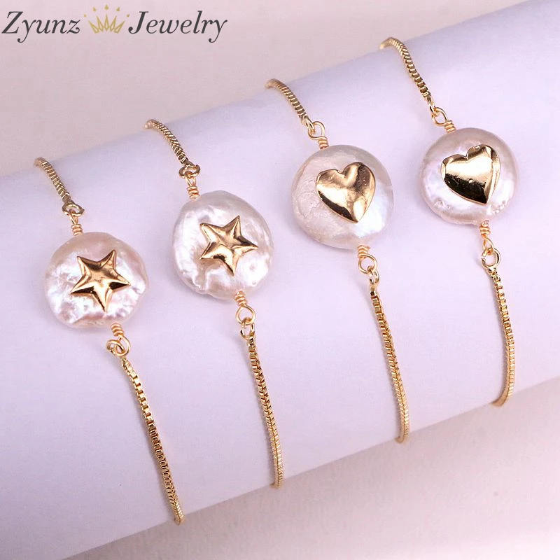 10 шт. браслет из натурального пресноводного жемчуга с кубическим цирконием в