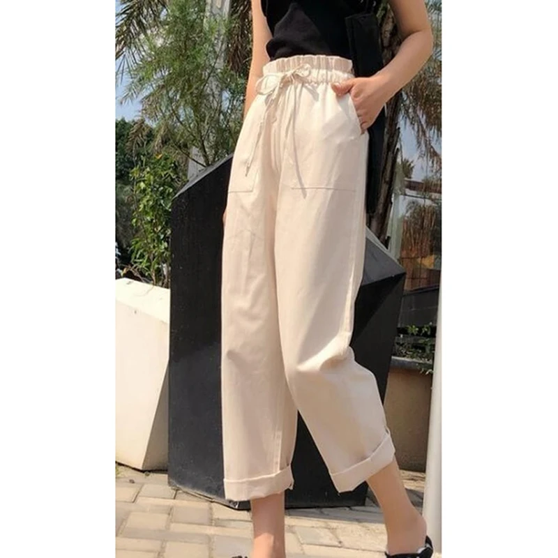 Женские шаровары с высокой талией брюки завязками и бантом повседневные