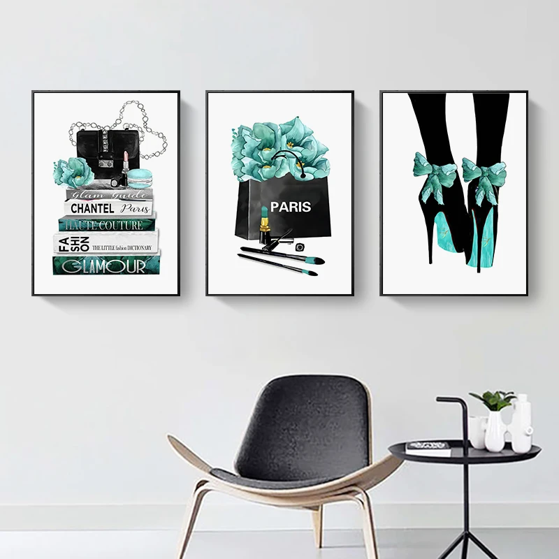 

Modern Fashion Poster Flower Perfume Heels Paris Wall Art Print Canvas Painting Nordic Wall Pictures for Living Room Home Decor