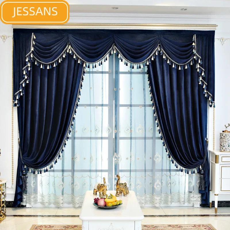 

European-style Luxury Solid Color Velvet Lace Stitching Curtains Blackout Curtains for Living Room Bedroom Custom Products