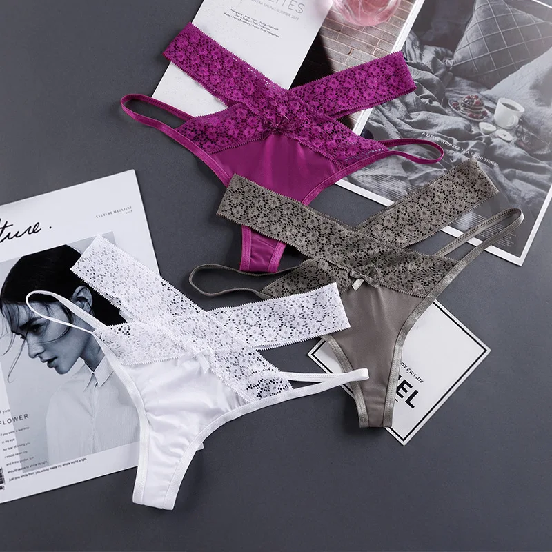 

2PCS Sexy Lace Women Panties Transparent Low-waist Underpant Hollow Out Thong Female Seamless G-string Underwear Lingerie
