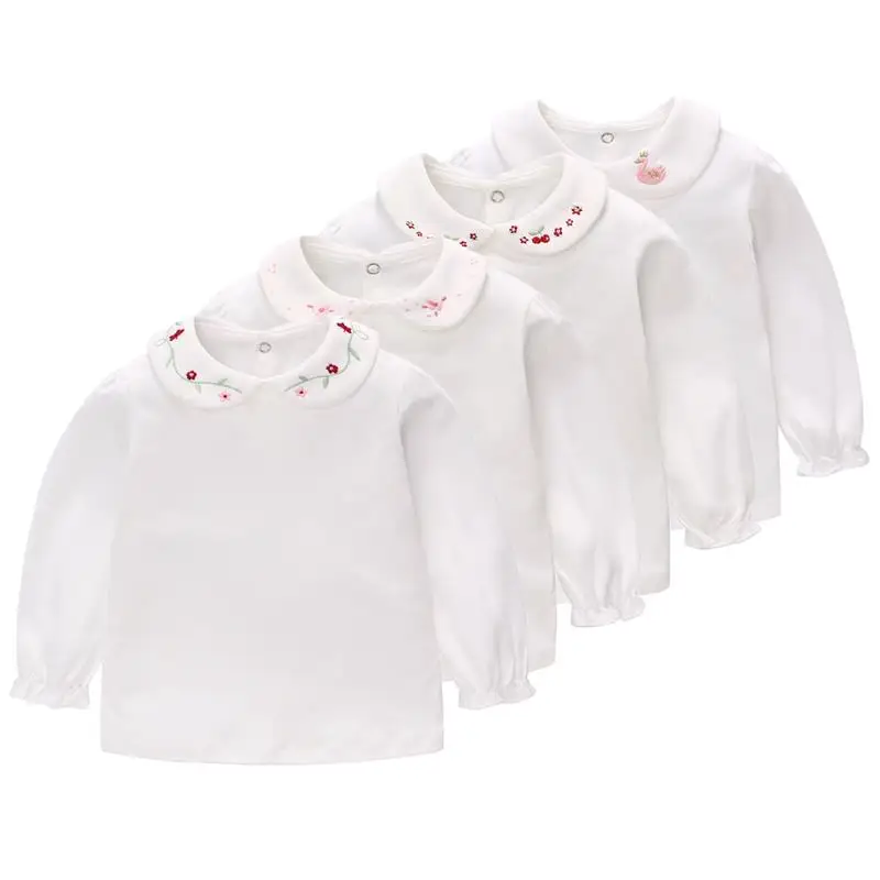 Детская футболка Famuka с длинным рукавом футболки вышивкой и кукольным воротником